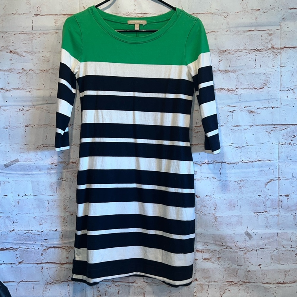 Banana Republic Dress Womens Small Green White Blue Striped Shirt Dress Cotton
